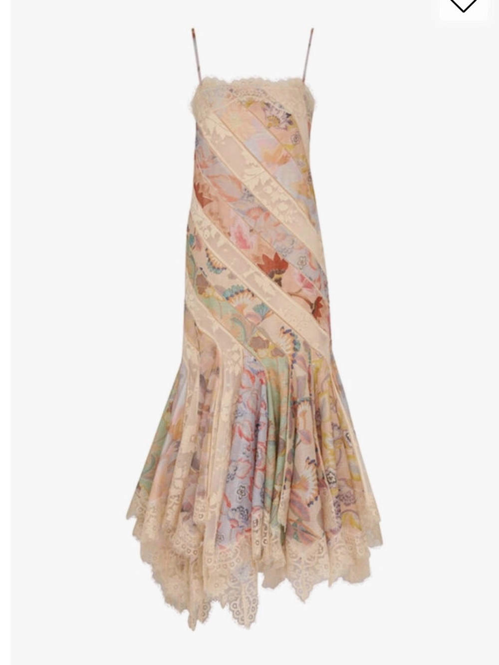 Zimmermann Pastel Floral Patchwork High-Low Slip Skirt in Cream and Pink